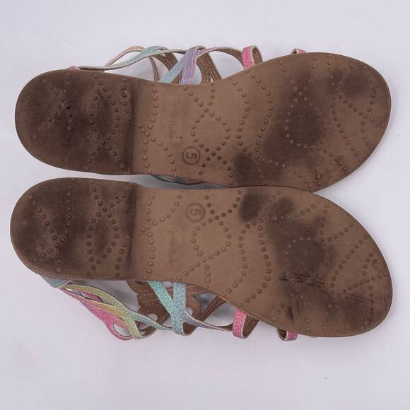 Cynthia Rowley Sz 5 Rainbow Sparkle Glitter Gladiator Sandals Back Zip Girls - Picture 3 of 13